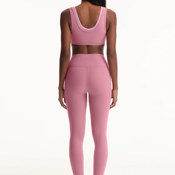 NEW Set Active Medium M Pink Matching Set Glossy Leggings Double Layer Sport bra - Picture 2 of 14